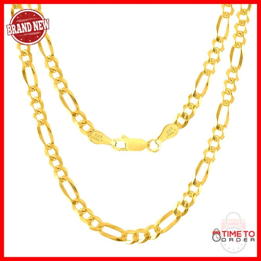 Men's 18K Gold Plated Sterling Silver Figaro Chain Necklace 18 Inch